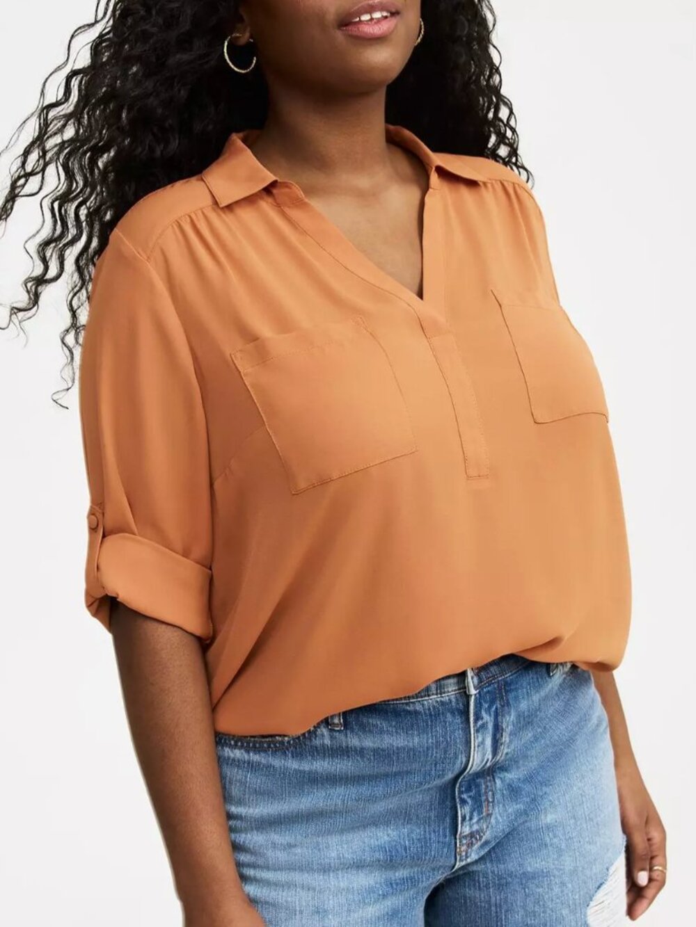 TORRID 4 Plus Size Harper Collared 3/4 Sleeve Blouse Muted Burnt Orange ish Work